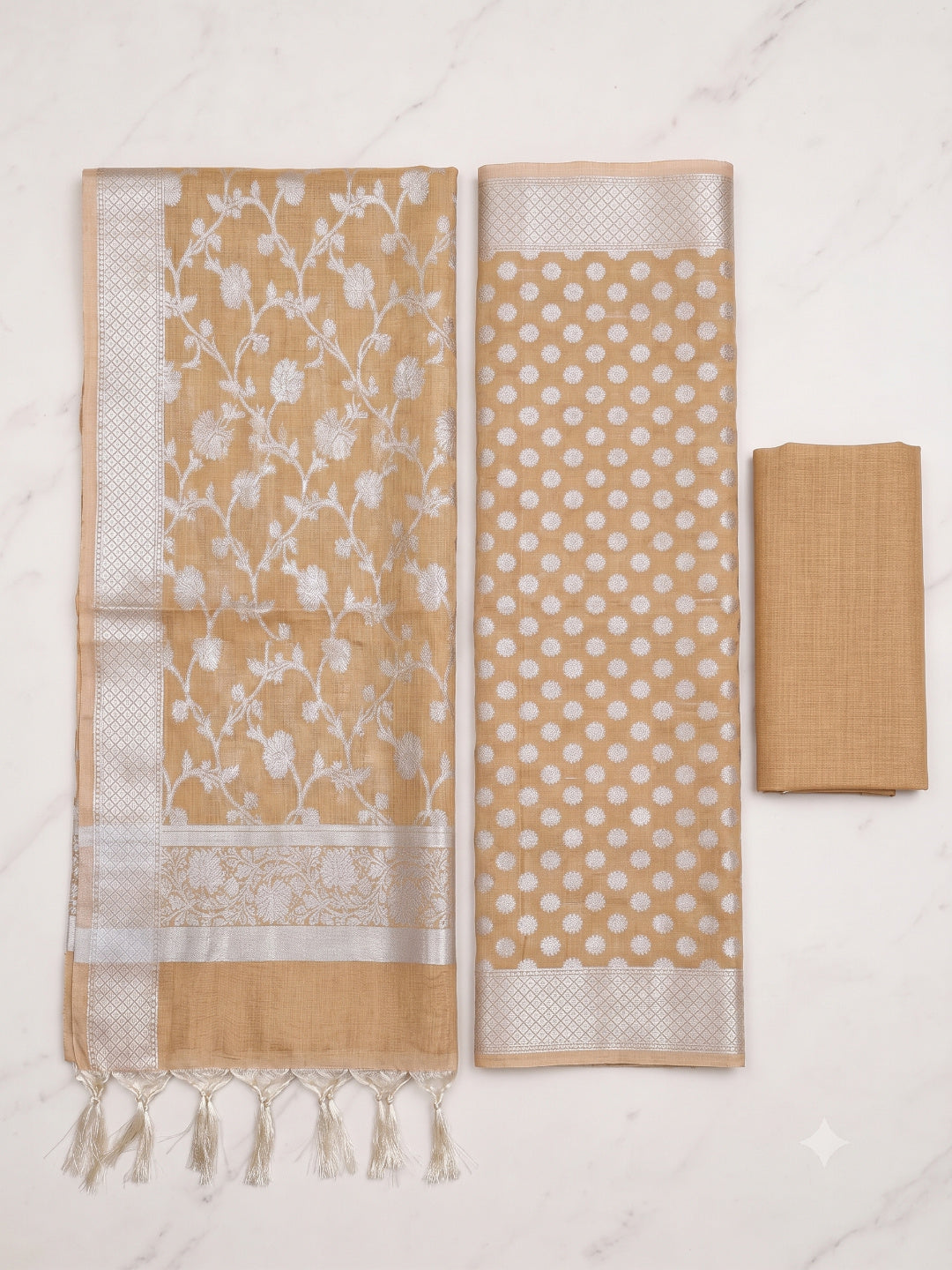 Banarsi Cotton Silk 3pc Unstitched Suit Zari Weaving Suit
