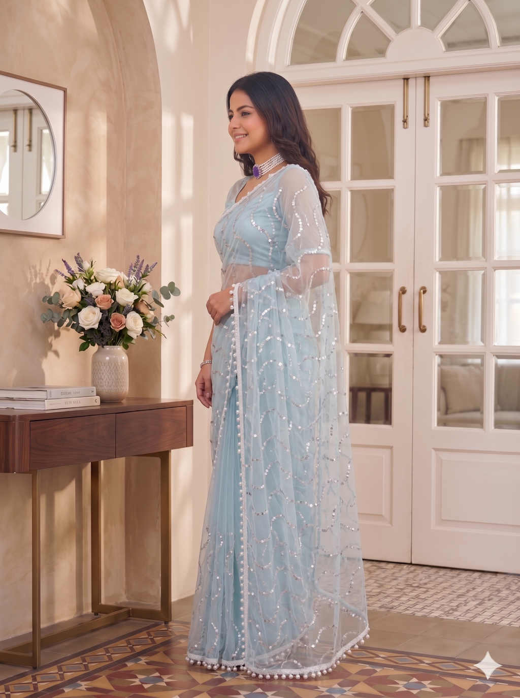 Net Sequence Saree with Unsticthed Blouse
