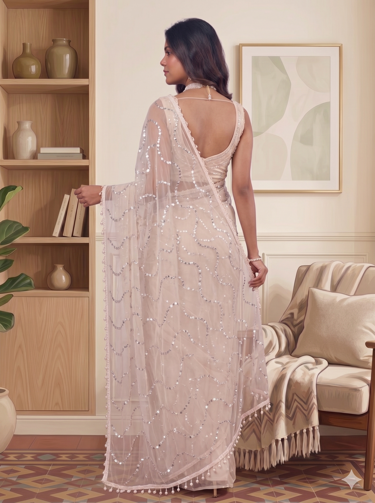 Net Sequence Saree with Unsticthed Blouse