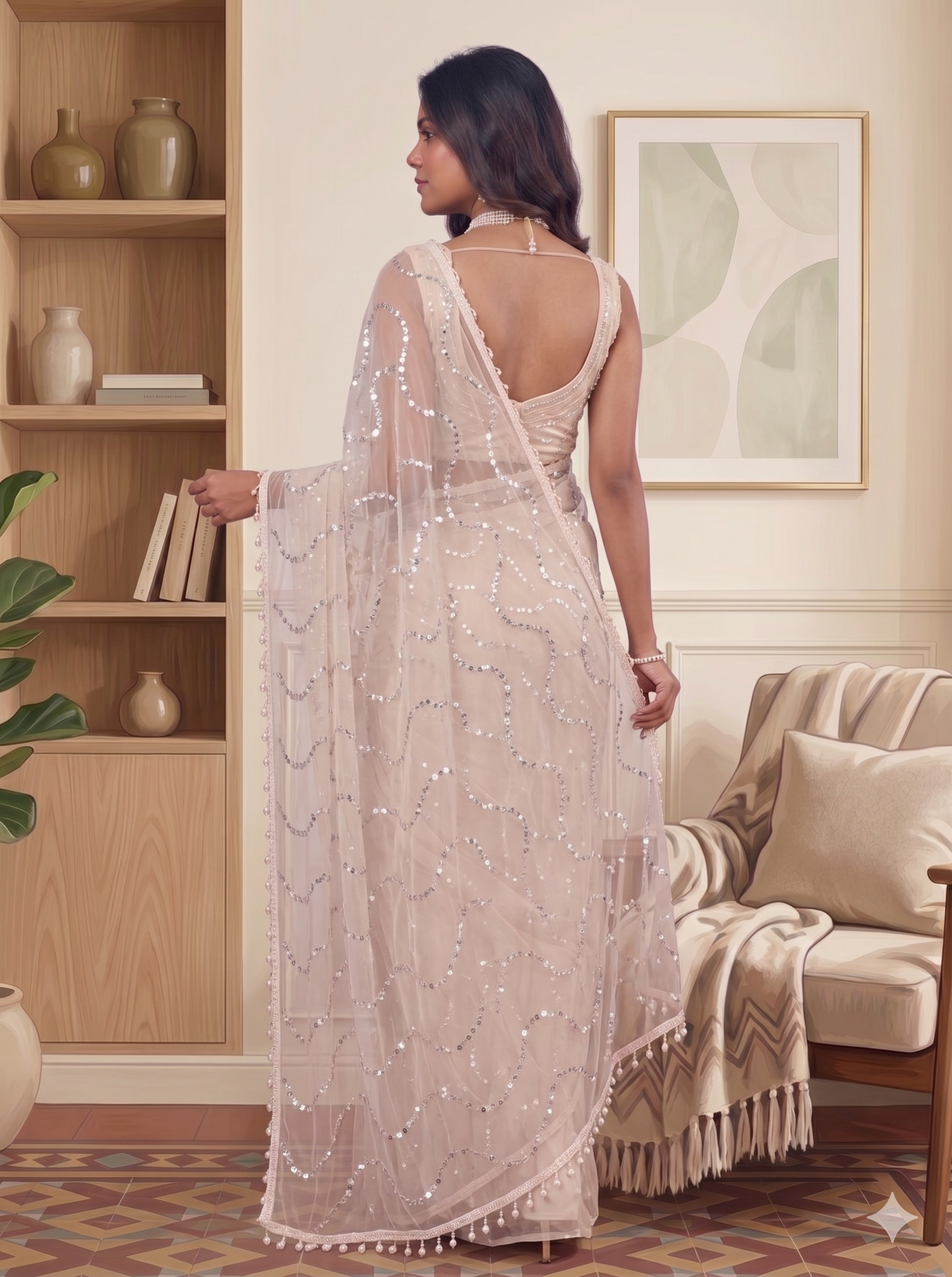 Net Sequence Saree with Unsticthed Blouse