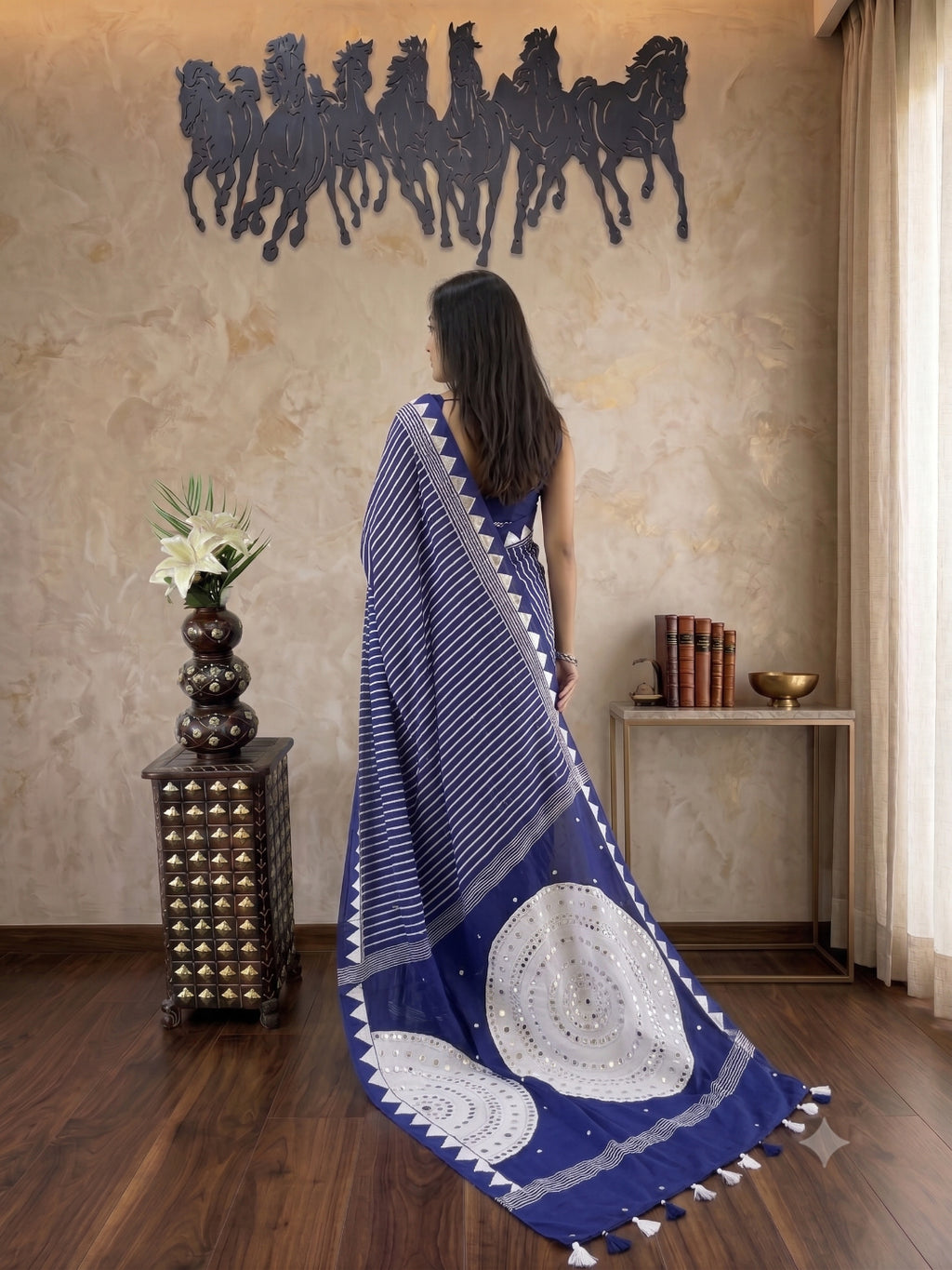 Soft Heavy Mall Cotton Blue & White Silk Sarees
