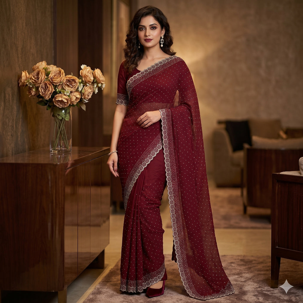 Space Silk with Jarkhan Work Swarovski Work Unstitched Blouse