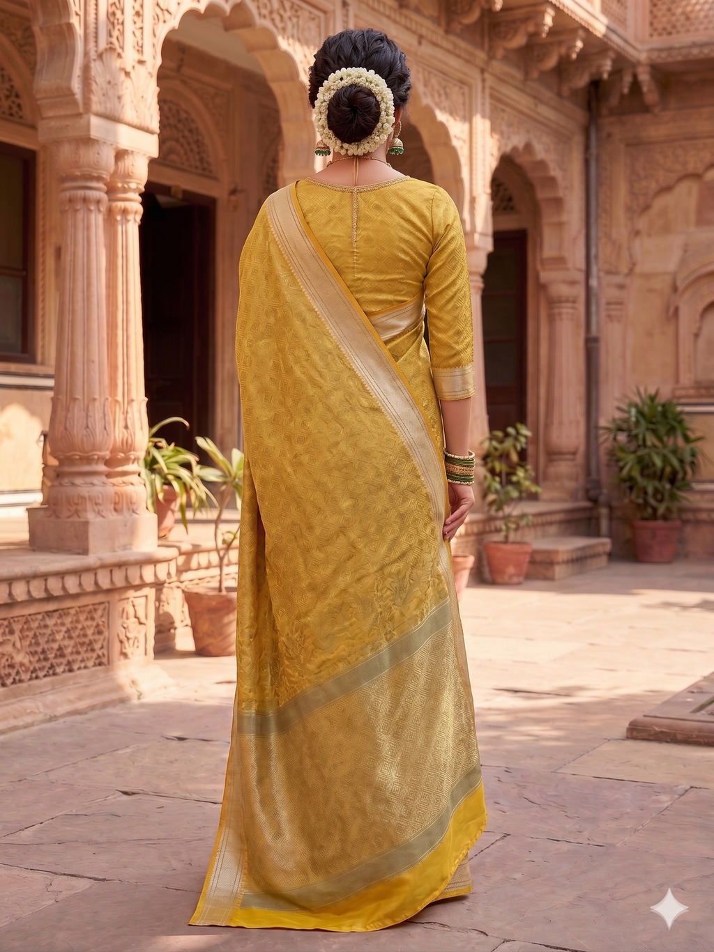 Soft Silk Mustard Woven Design Saree with Unstitched Blouse