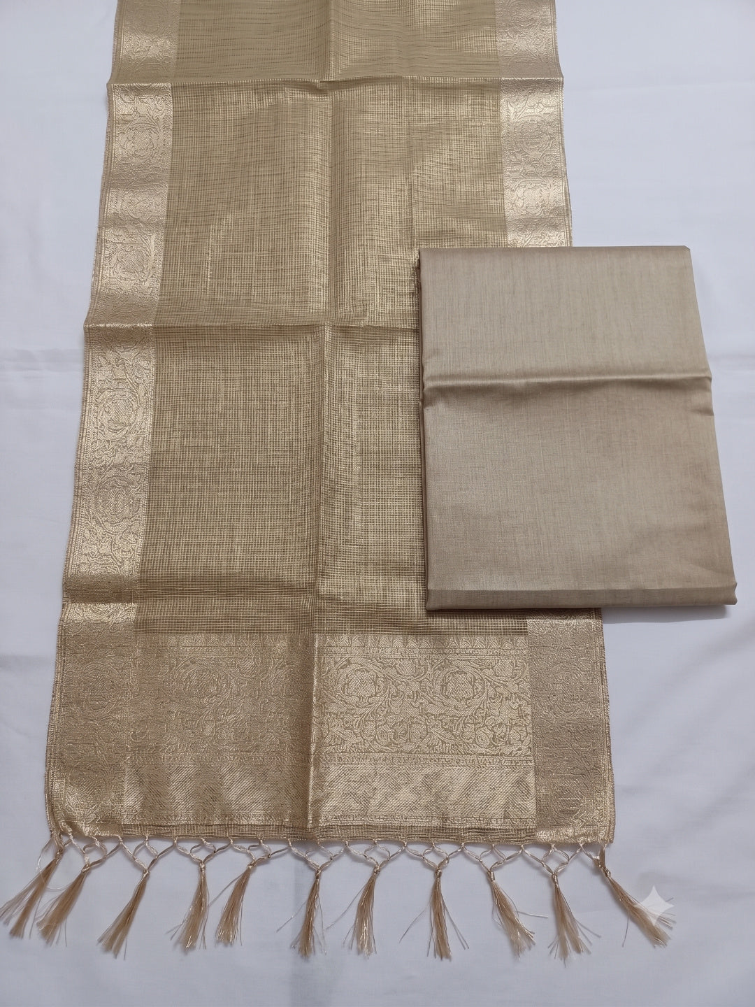 Bronze Banarsi tissue Silk 3pc unstitched dress material  Zari weaving border