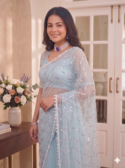 Net Sequence Saree with Unsticthed Blouse