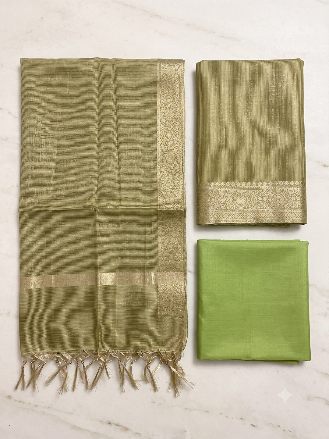 Banarsi tissue 3 pc unstitched dress material  Zari weaving border
