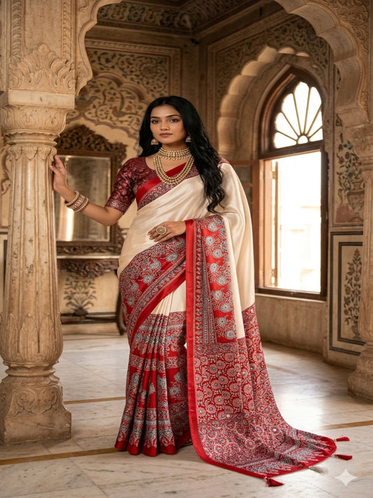 Japan Satin Silk Mirror work Latkan Pallu Saree/sari