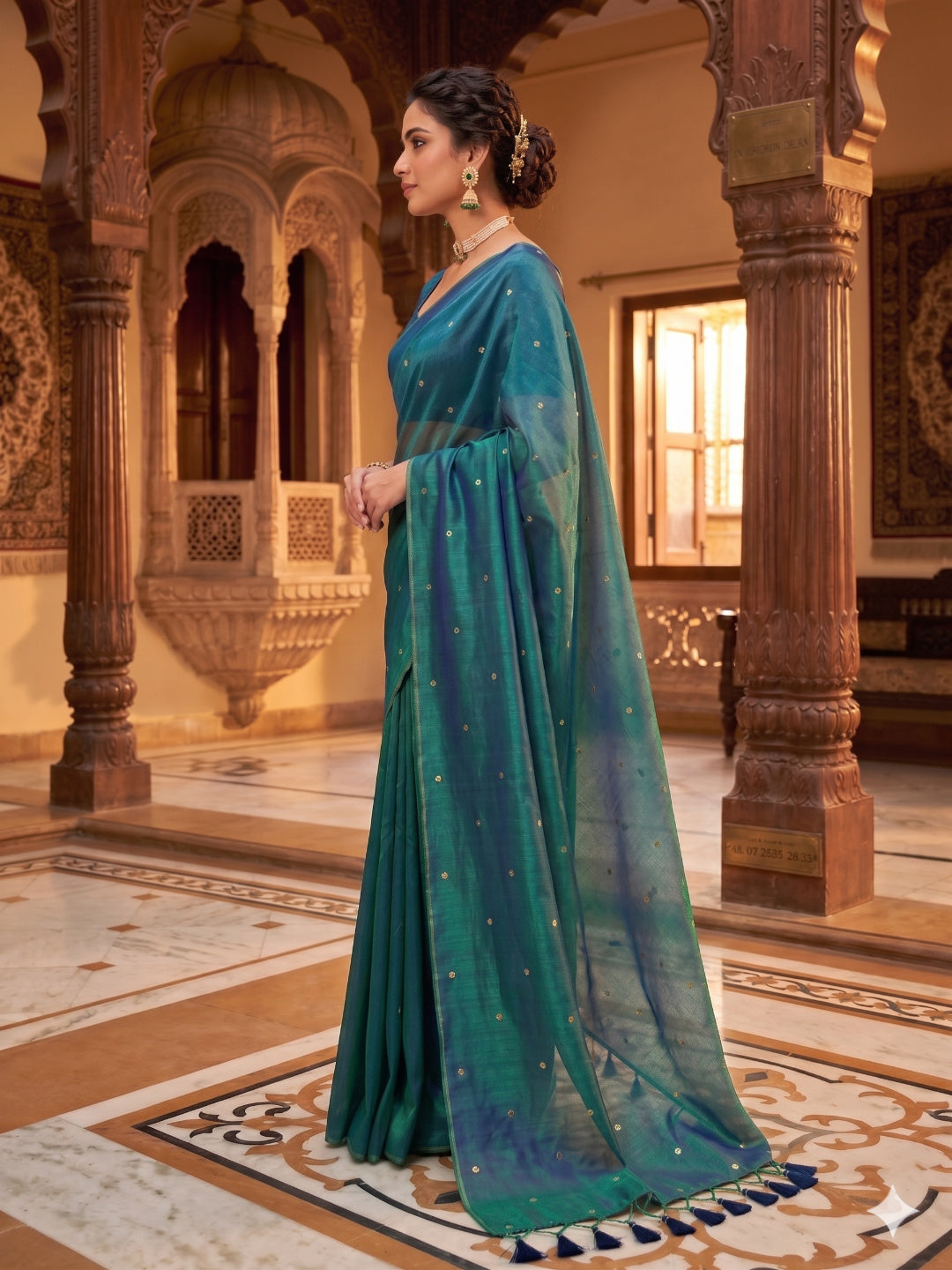 Pure soft Raga Tissue cotton Peacock&nbsp;Sequin Saree