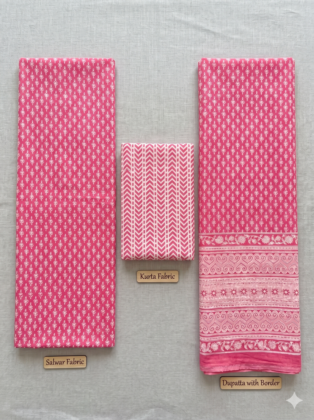 Pink Unstitched 3pc Suit Cotton Suit Printed Solid Work