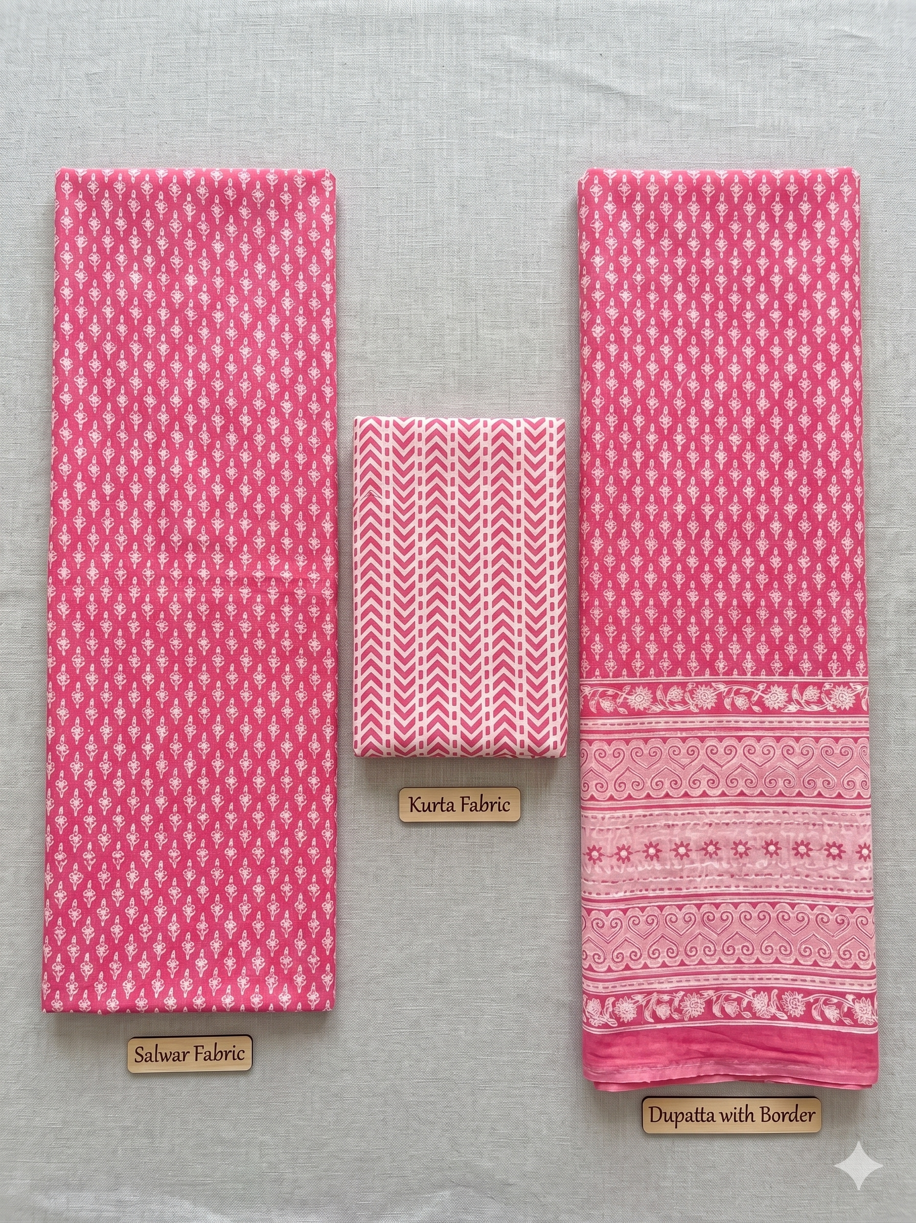 Pink Unstitched 3pc Suit Cotton Suit Printed Solid Work
