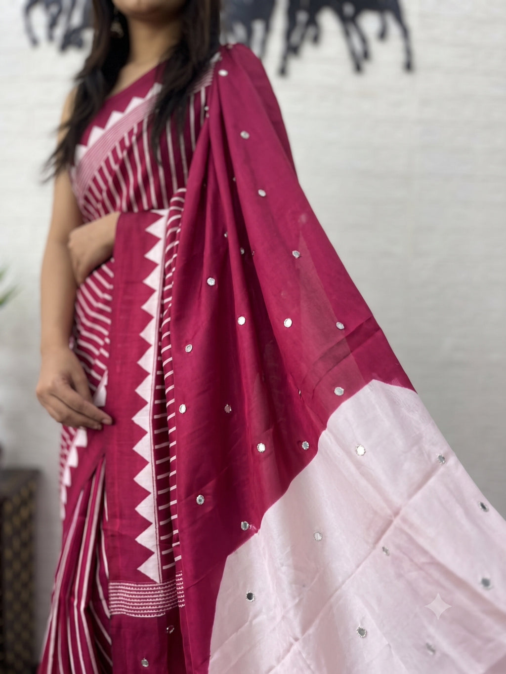 Soft Heavy Mall Cotton Pink & White Silk Sarees