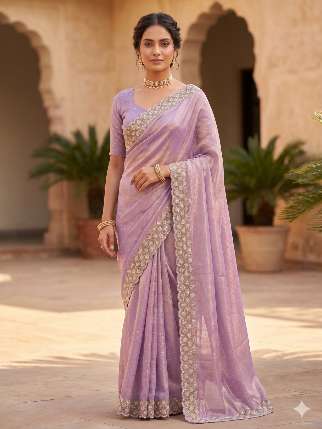 Space Silk with Jarkhan Work Swarovski Work Unstitched Blouse