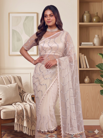 Net Sequence Saree with Unsticthed Blouse