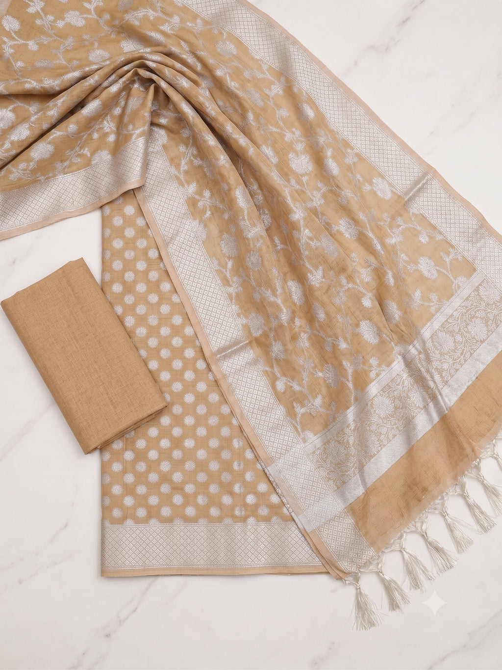 Banarsi Cotton Silk 3pc Unstitched Suit Zari Weaving Suit