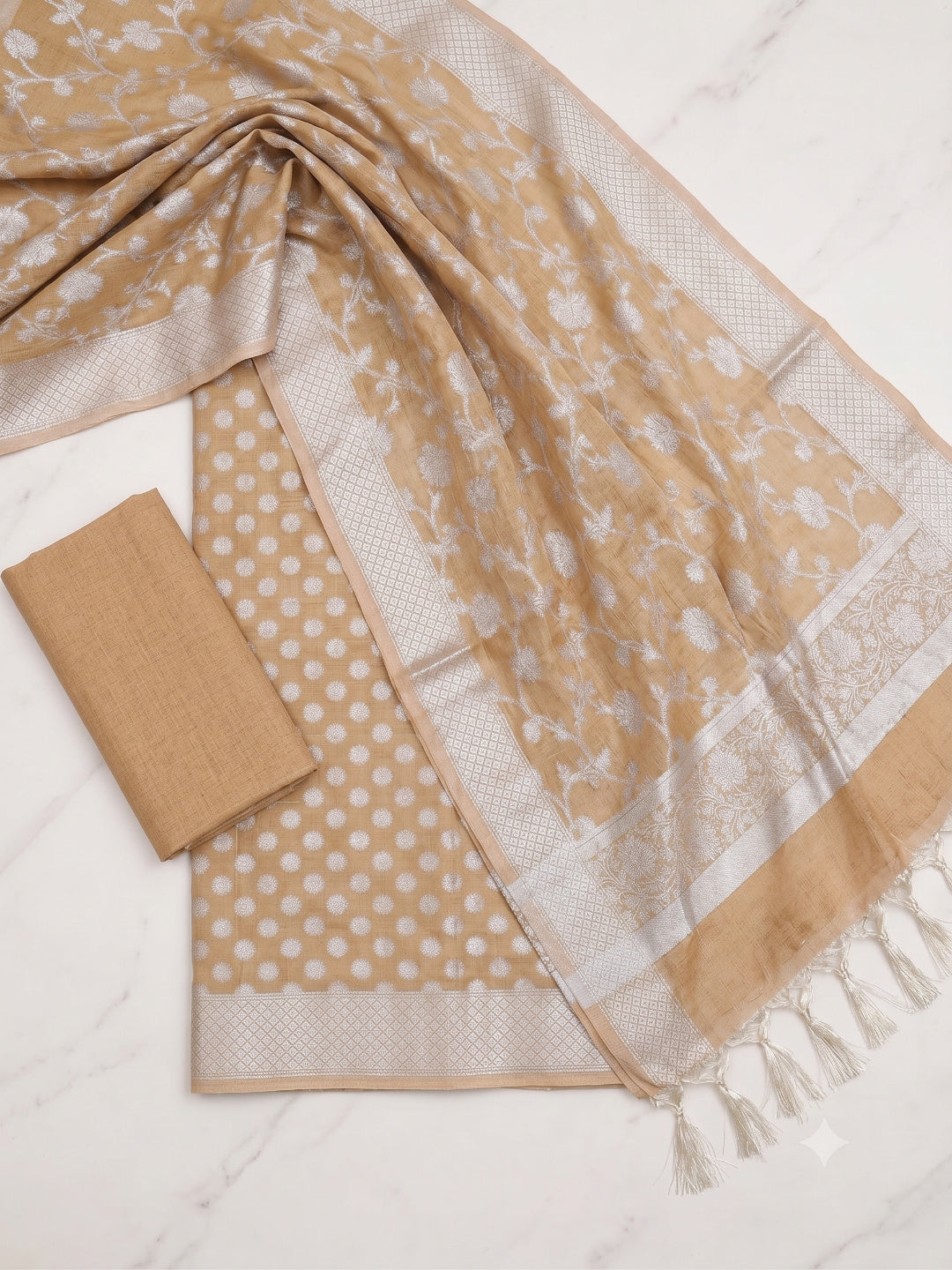Banarsi Cotton Silk 3pc Unstitched Suit Zari Weaving Suit