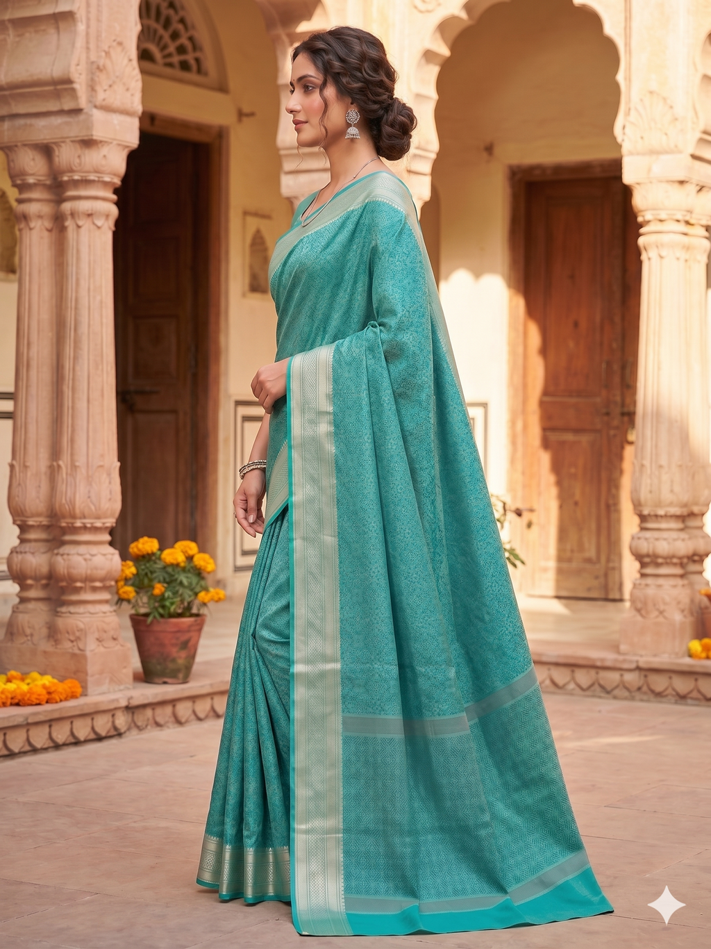 Soft Silk Sky Blue Woven Design Saree with Unstitched Blouse