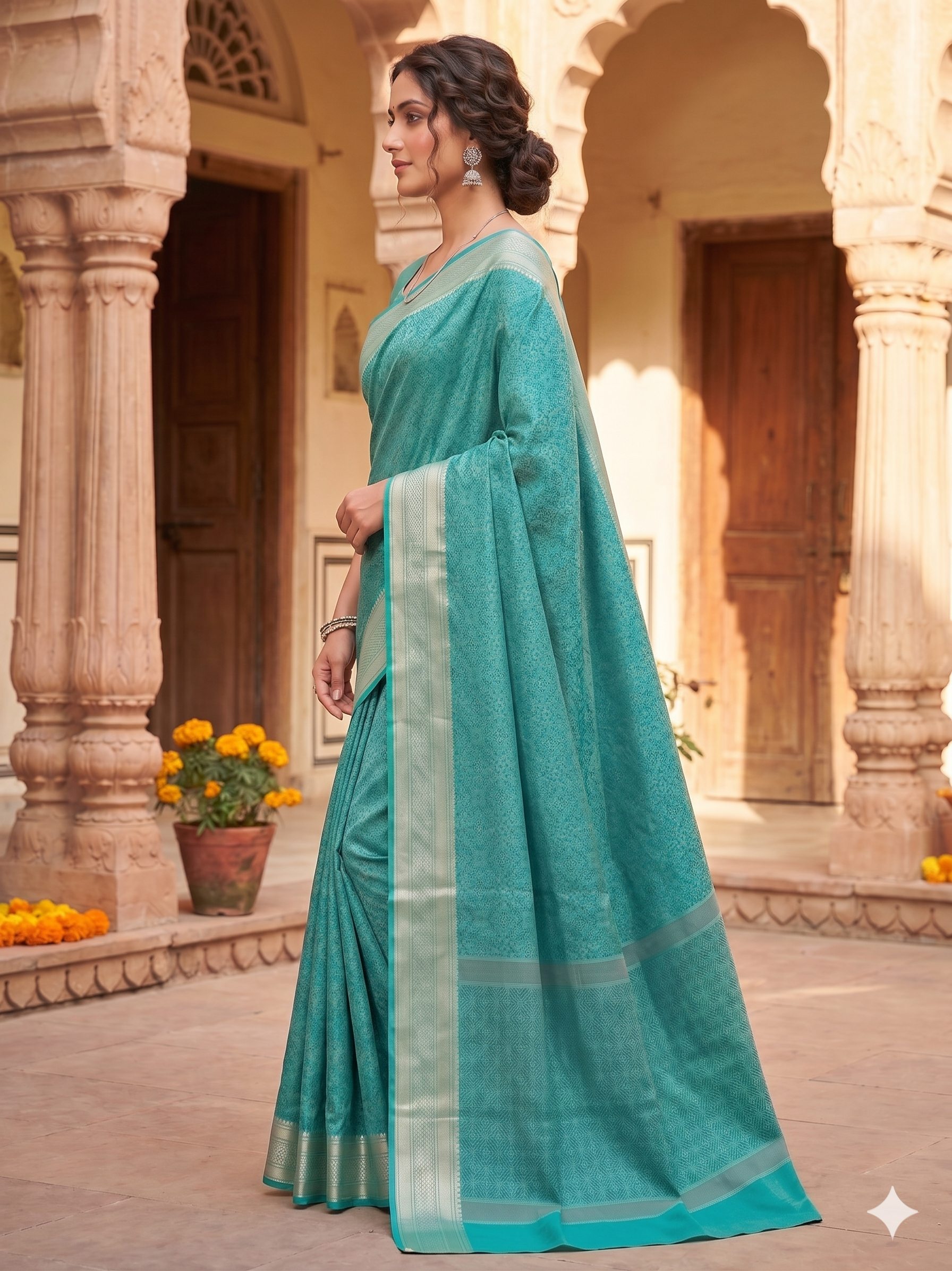Soft Silk Sky Blue Woven Design Saree with Unstitched Blouse
