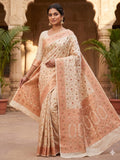 Banarasi Silk Cream &amp; Golden Zari Weaving Work Unstitched Blouse