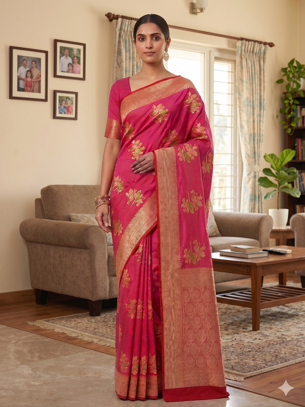 Banarsi soft silk saree, zari weaving with Unstitched Bluse&nbsp;