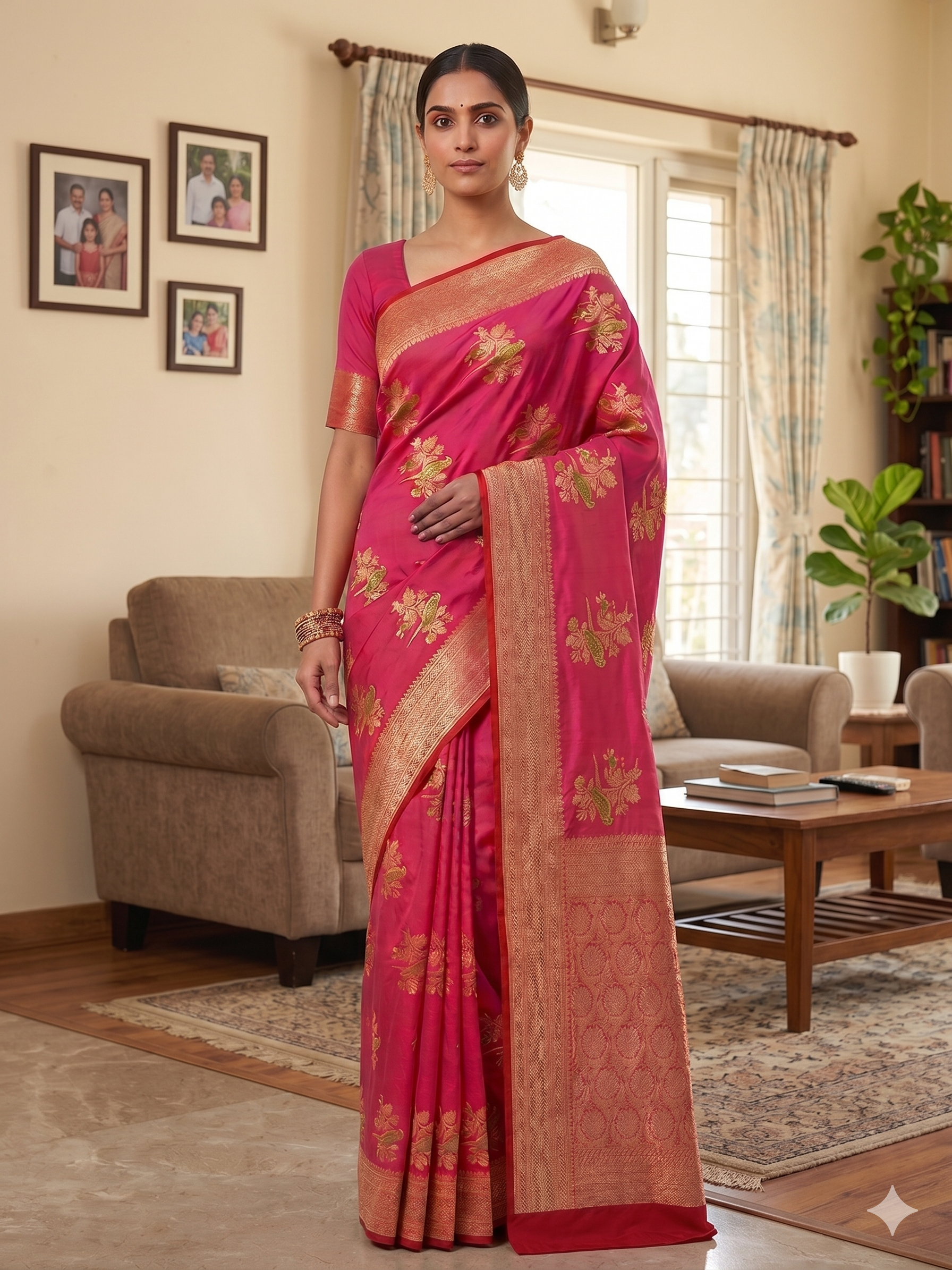 Banarsi soft silk saree, zari weaving with Unstitched Bluse&nbsp;