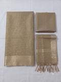 Bronze Banarsi tissue Silk 3pc unstitched dress material  Zari weaving border