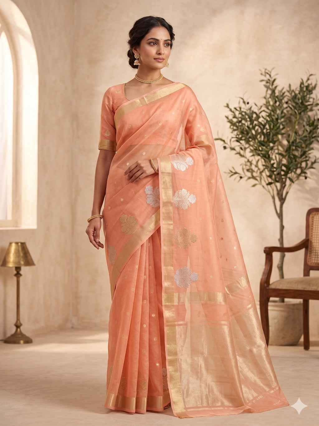 Woven Design Zari Organza Heavy Work Saree