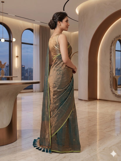 Pure soft Raga Tissue cotton Golden Sequin Saree