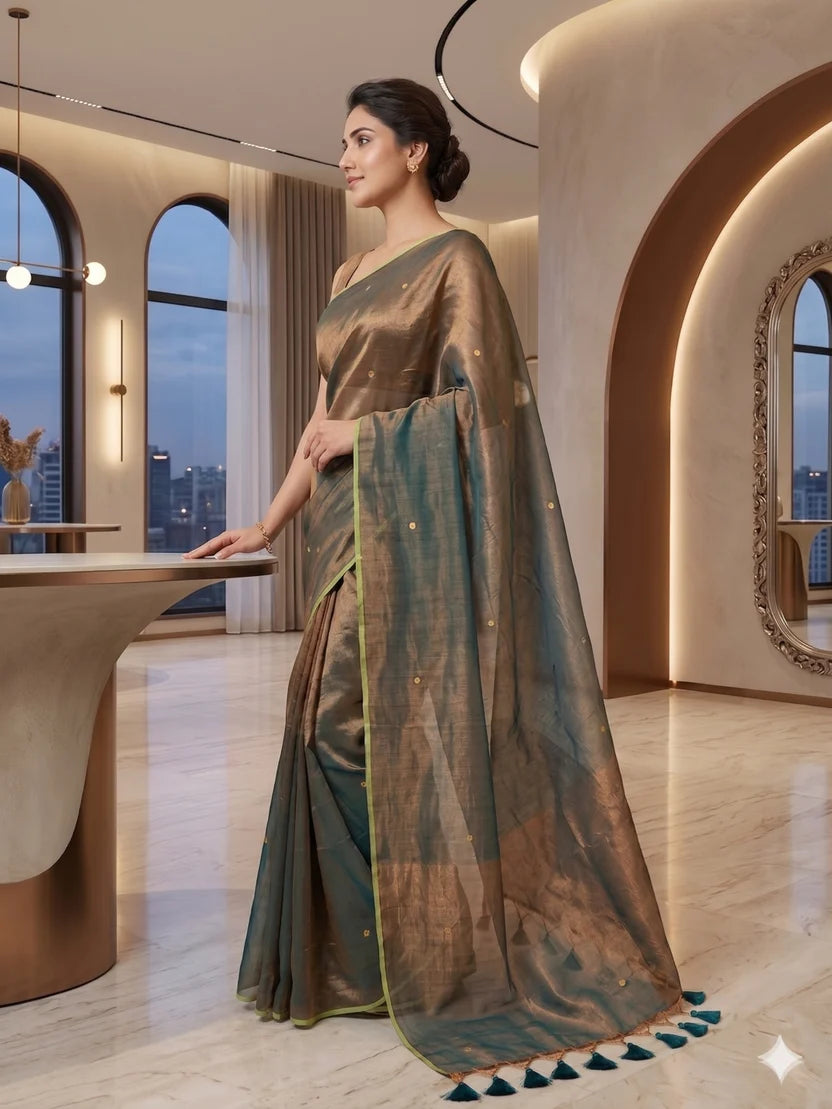 Pure soft Raga Tissue cotton Golden Sequin Saree