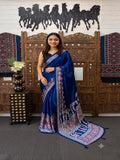 Soft Heavy Mall Cotton Blue Silk Sarees