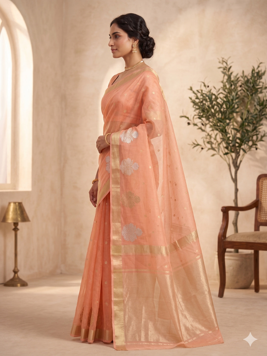 Woven Design Zari Organza Heavy Work Saree