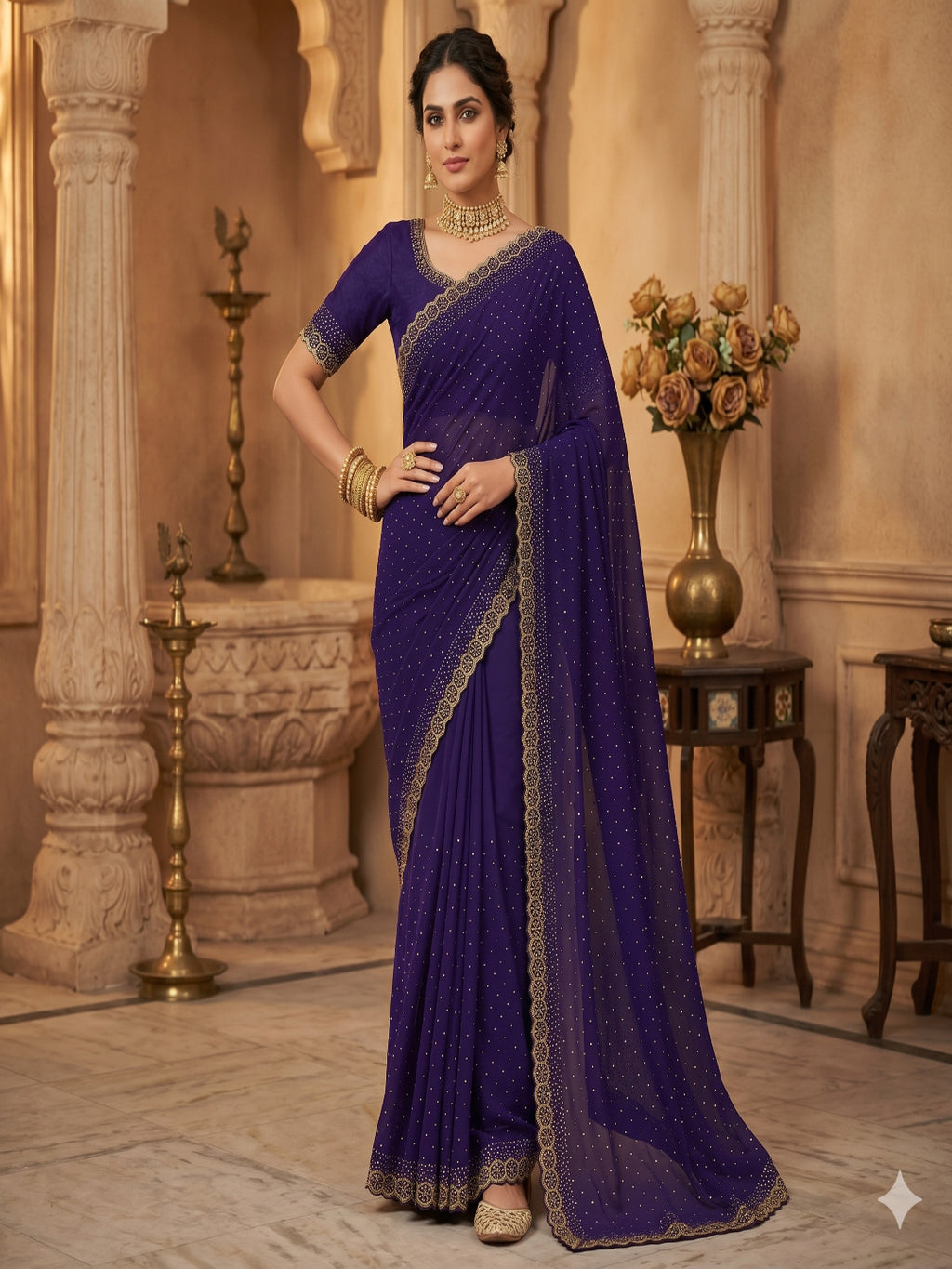 Space Silk with Jarkhan Work Swarovski Work Unstitched Blouse