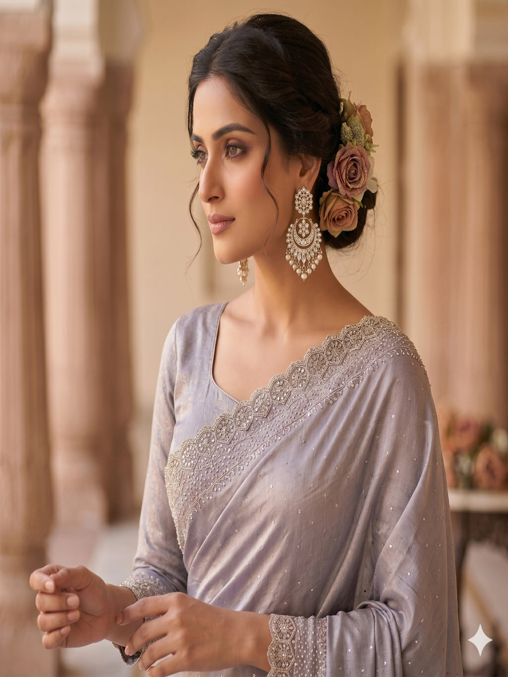 Space Silk with Jarkhan Work Swarovski Work Unstitched Blouse