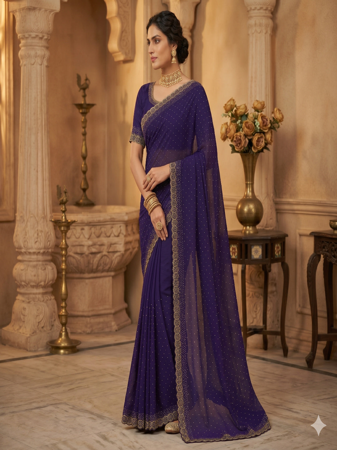 Space Silk with Jarkhan Work Swarovski Work Unstitched Blouse