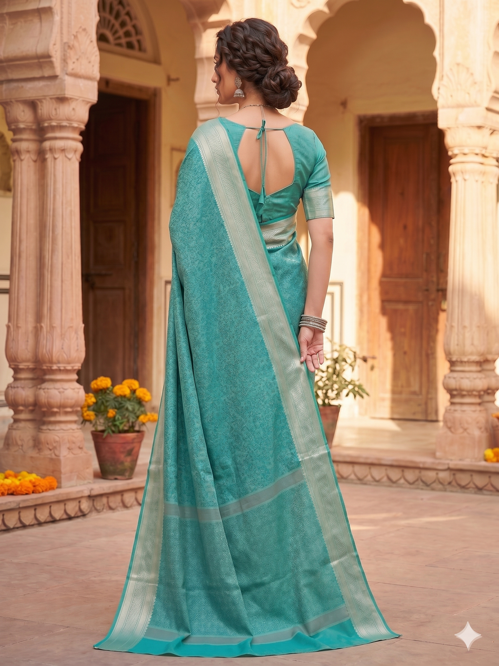 Soft Silk Sky Blue Woven Design Saree with Unstitched Blouse
