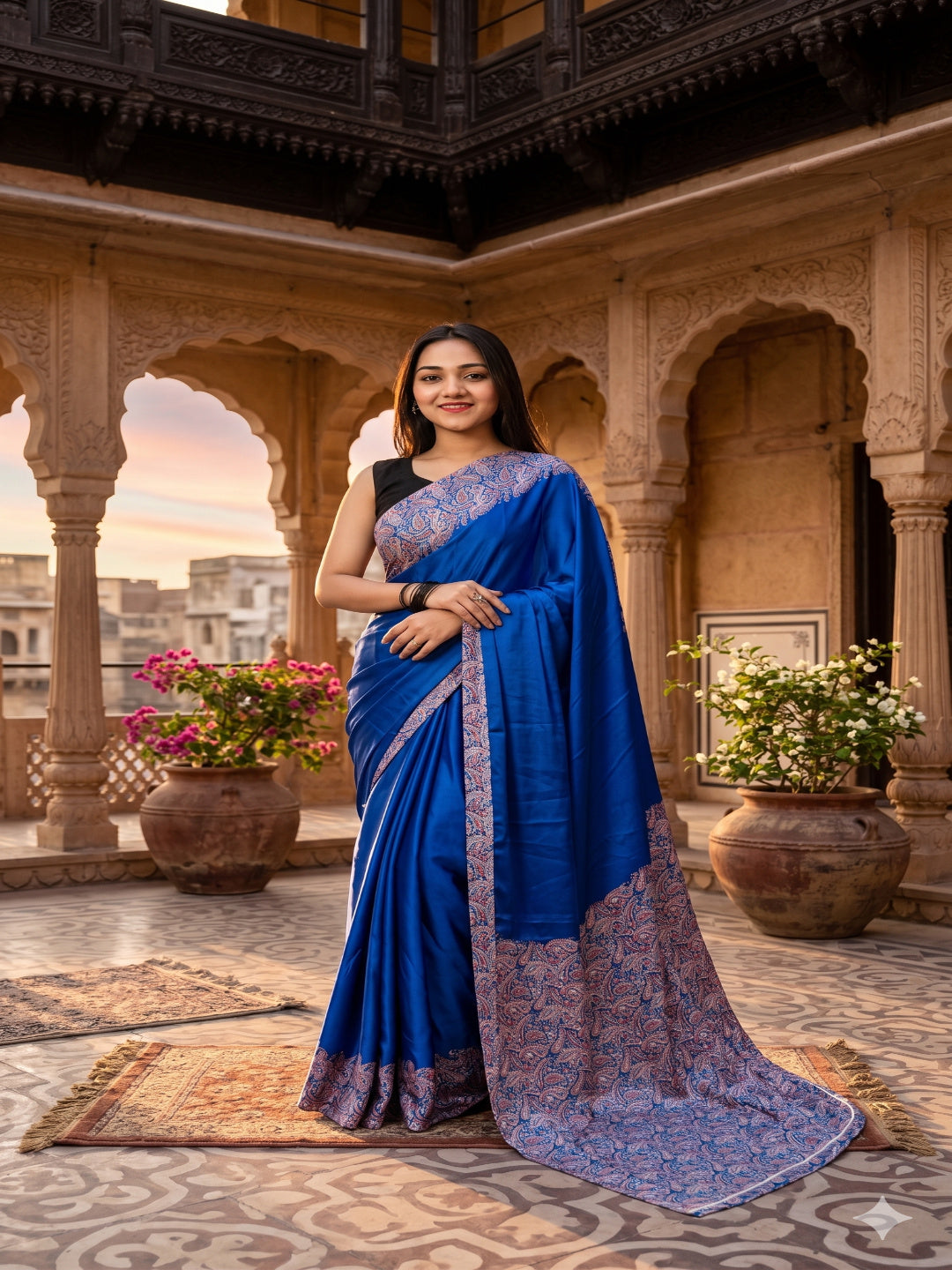 Soft Heavy Mall Cotton Blue &amp; Pink Silk Sarees&nbsp;