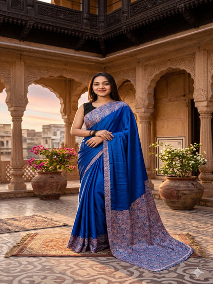 Soft Heavy Mall Cotton Blue &amp; Pink Silk Sarees&nbsp;