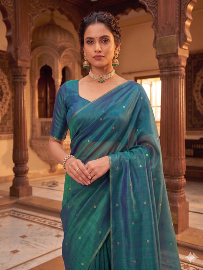 Pure soft Raga Tissue cotton Peacock&nbsp;Sequin Saree