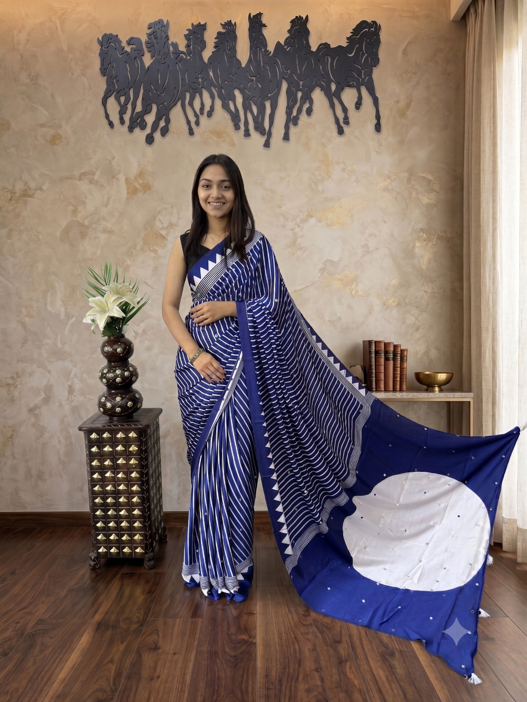 Soft Heavy Mall Cotton Blue & White Silk Sarees