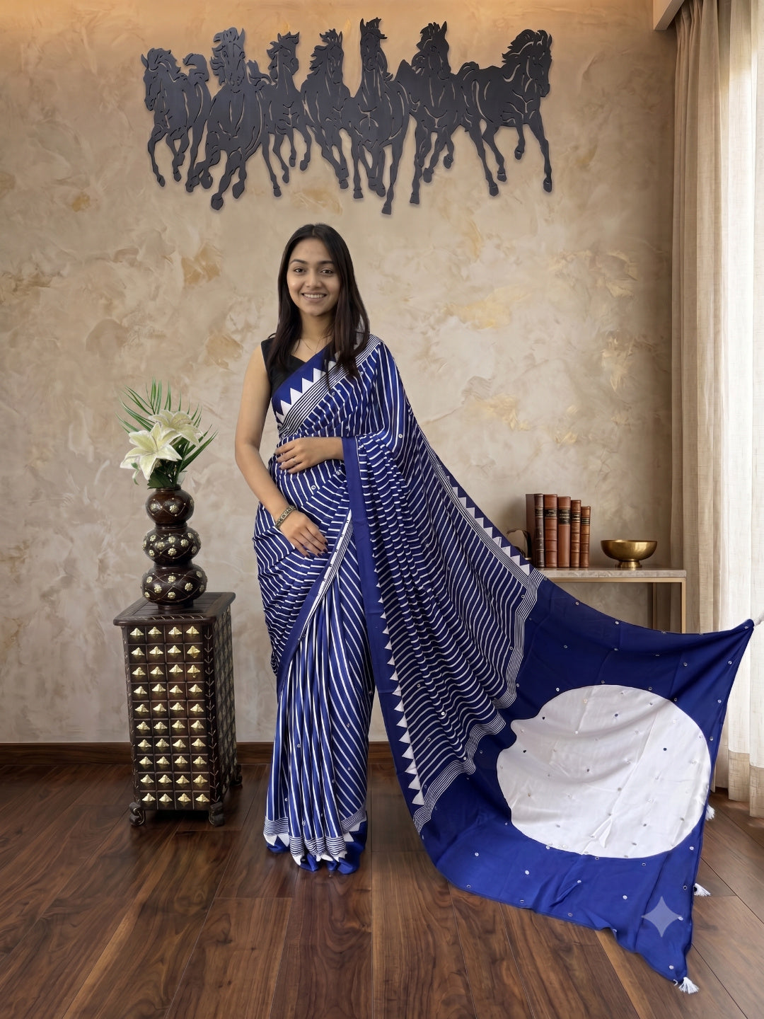 Soft Heavy Mall Cotton Blue & White Silk Sarees