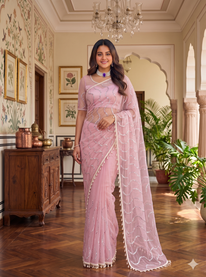 Net Sequence Saree with Unsticthed Blouse