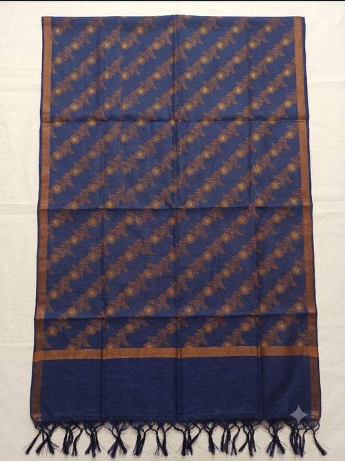 Navy Blue Banarsi Cotton Silk 3 pc unstitched dress material Suit