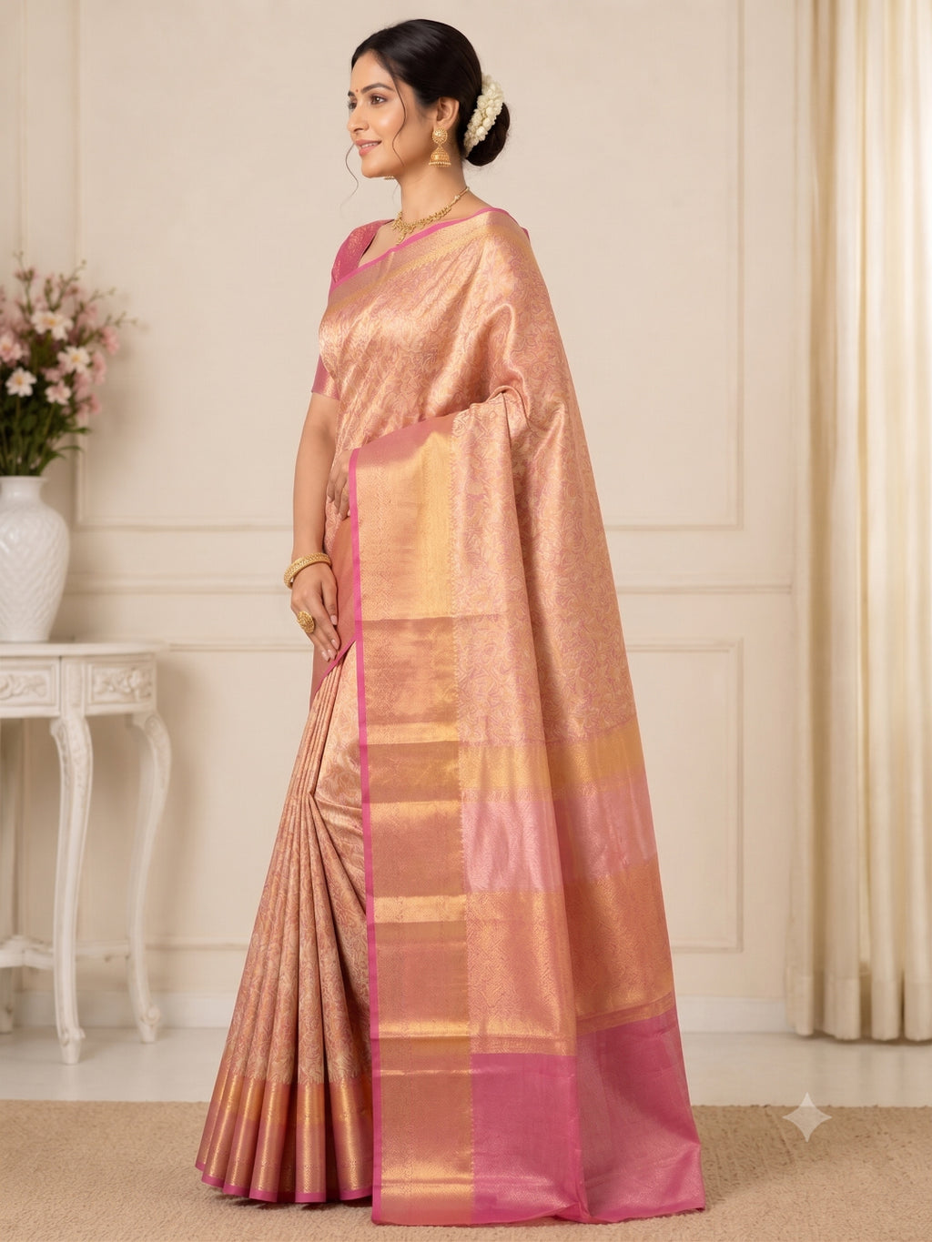 Silk Sari/Saree Tissue silk Style Festive Partywear Unstitched Blouse pc