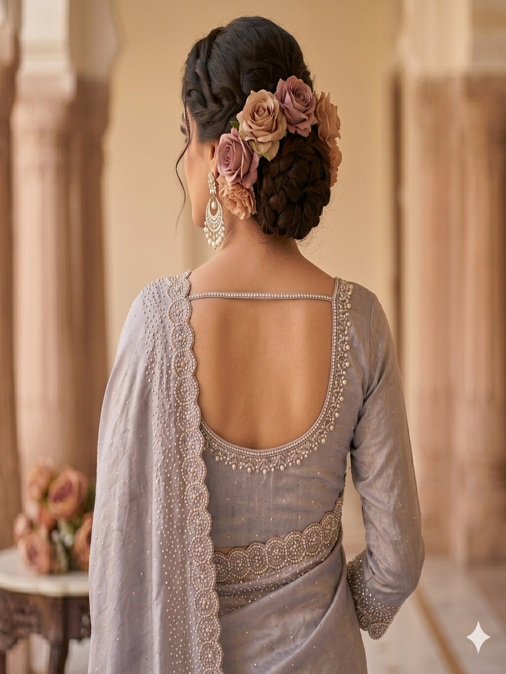 Space Silk with Jarkhan Work Swarovski Work Unstitched Blouse