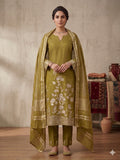 Green Unstitched 3pc Suit Cotton Suit Embroidery Work