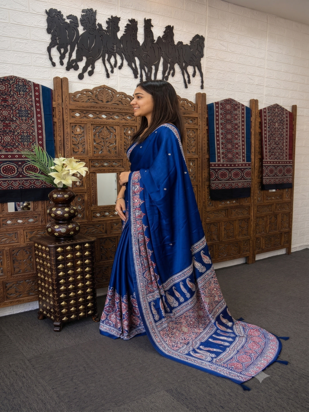 Soft Heavy Mall Cotton Blue Silk Sarees