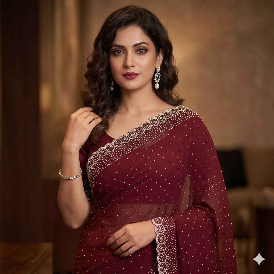 Space Silk with Jarkhan Work Swarovski Work Unstitched Blouse