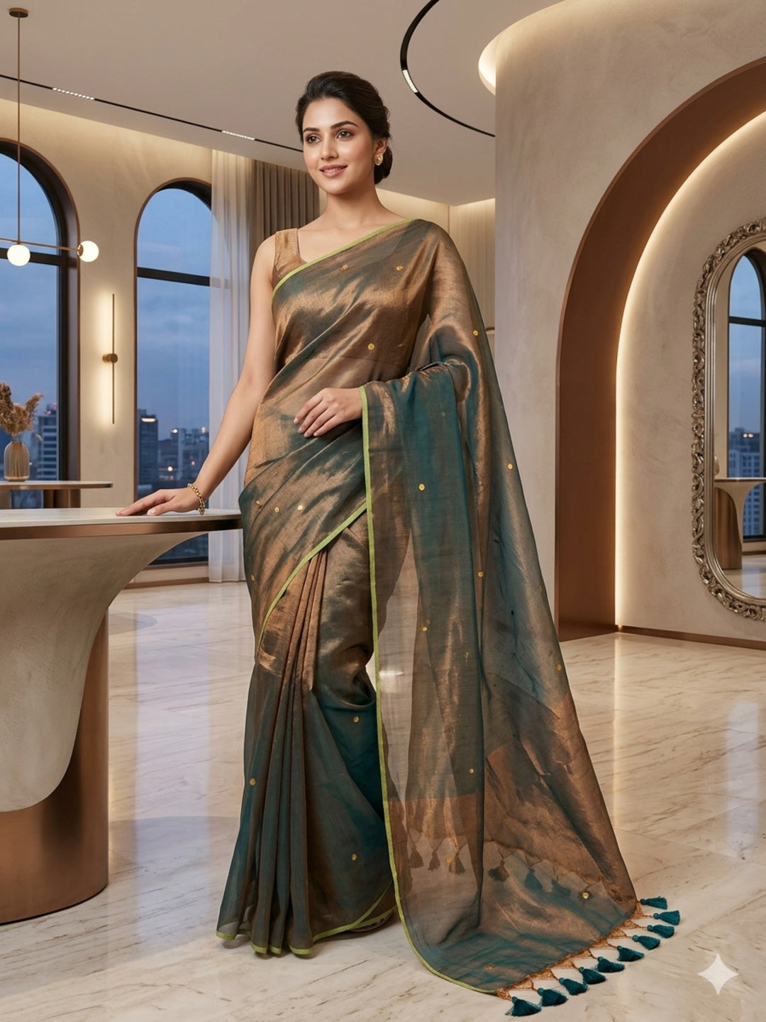 Pure soft Raga Tissue cotton Golden Sequin Saree