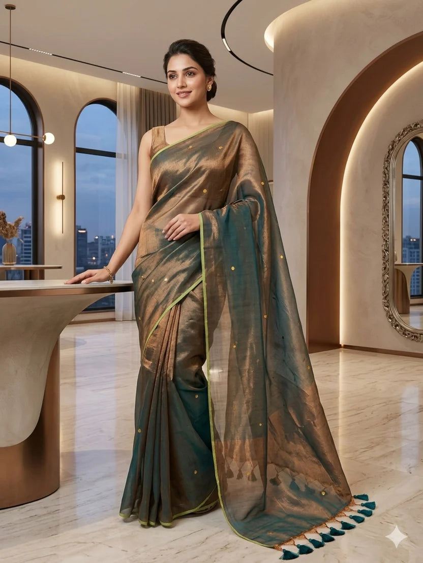 Pure soft Raga Tissue cotton Golden Sequin Saree