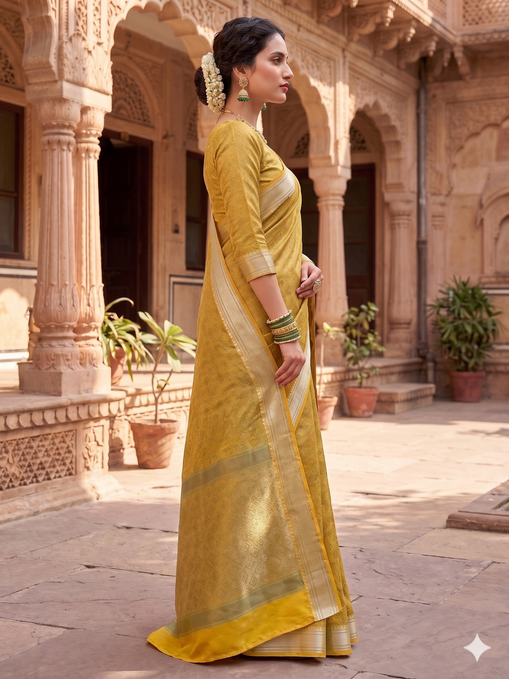 Soft Silk Mustard Woven Design Saree with Unstitched Blouse