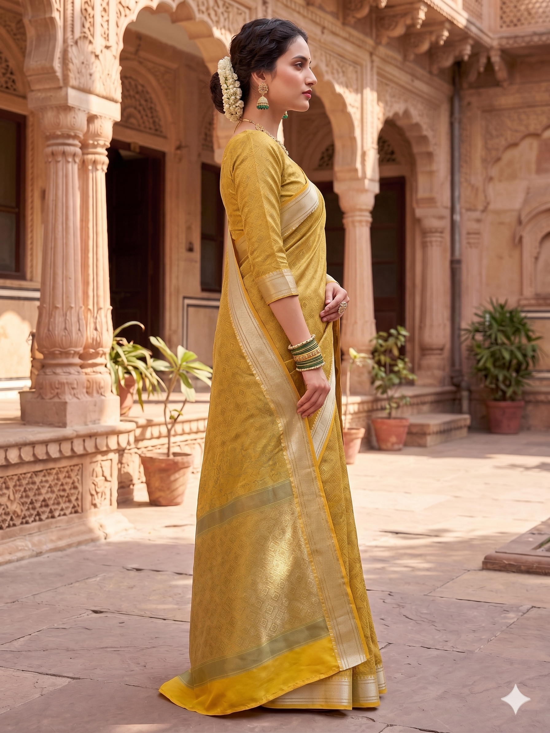 Soft Silk Mustard Woven Design Saree with Unstitched Blouse
